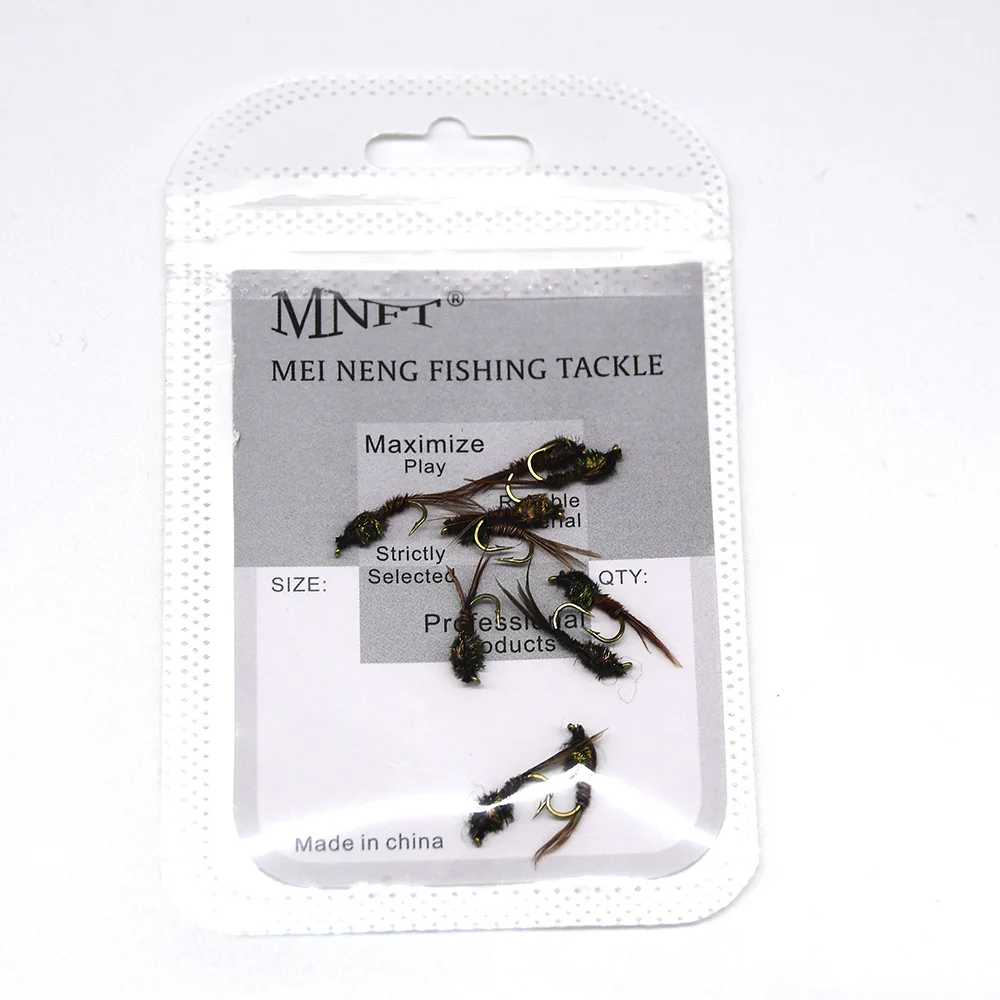 MNFT 10PCS 14 #   Pesca moscas cola de faisán Natural ninfa trucha pesca cebo anzuelos - imagen 5