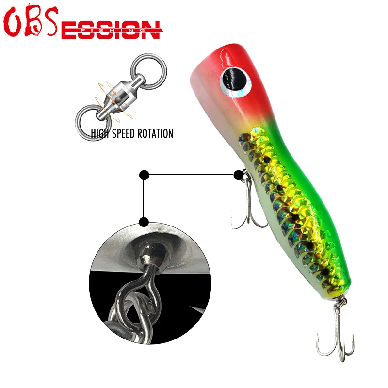 OBSESSION-señuelo de superficie Popper de madera, anzuelo Artificial de 65g, para pesca en barco de aguas profundas, Crankbai - imagen 5