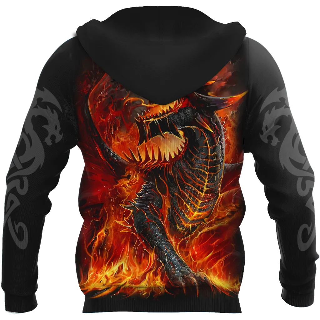 Hermoso tatuaje de dragón de fuego con estampado 3D para hombre, Sudadera con capucha Unisex, sudadera, ropa de calle de otoño, chaqueta informal, chándal KJ747 - imagen 2