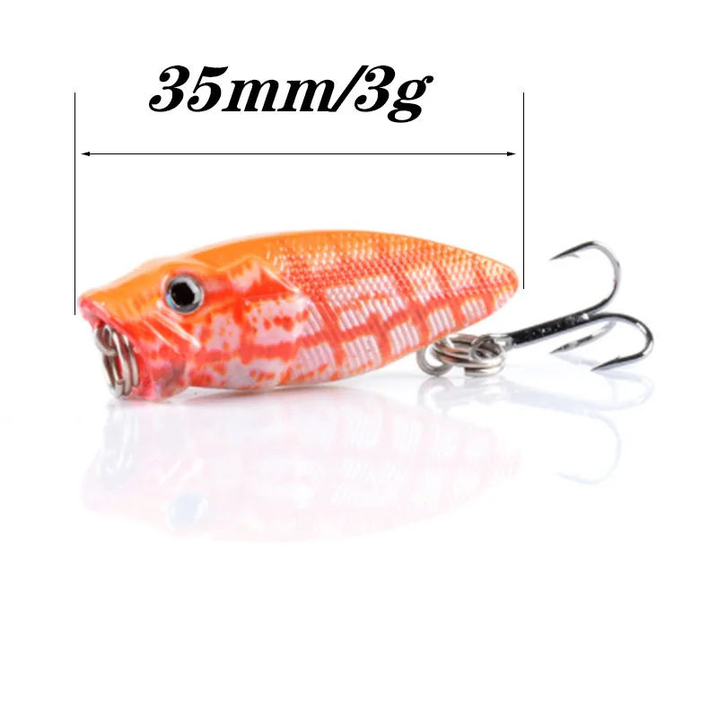 Mini señuelo de pesca Popper de 35mm y 3g, anzuelo duro Artificial para pesca de carpa, Lucio, curricán, 1 unidad - imagen 3