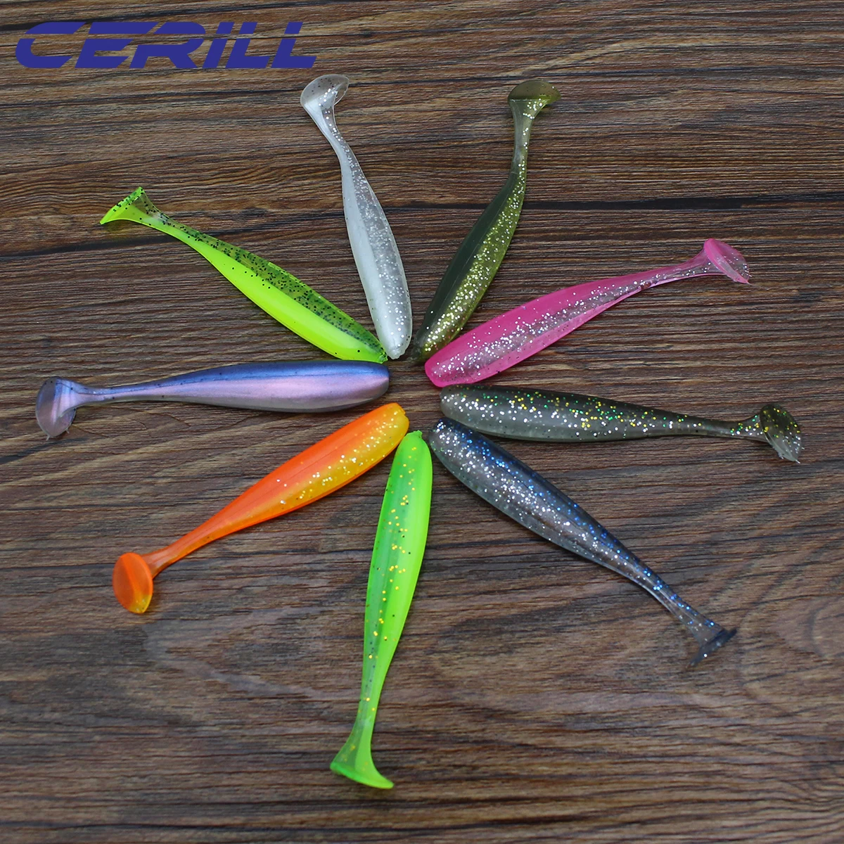 Ceril-señuelo de pesca suave, cebo de cola en T, doble Color, delineador de silicona, carpa, lubina, Jig Wobblers Groove Swimbait, 10 piezas, 5cm-7cm - imagen 5