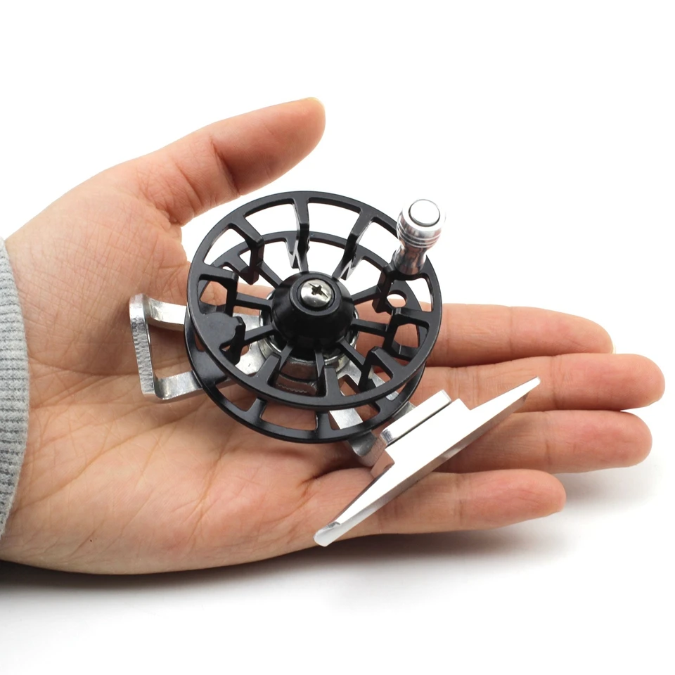 Carrete de pesca ultraligero en hielo, Mini línea de poste, enrollador de cañas, rueda de pesca de camarón de Rafting, aparejos de pesca portátiles de Metal, 2 piezas - imagen 4