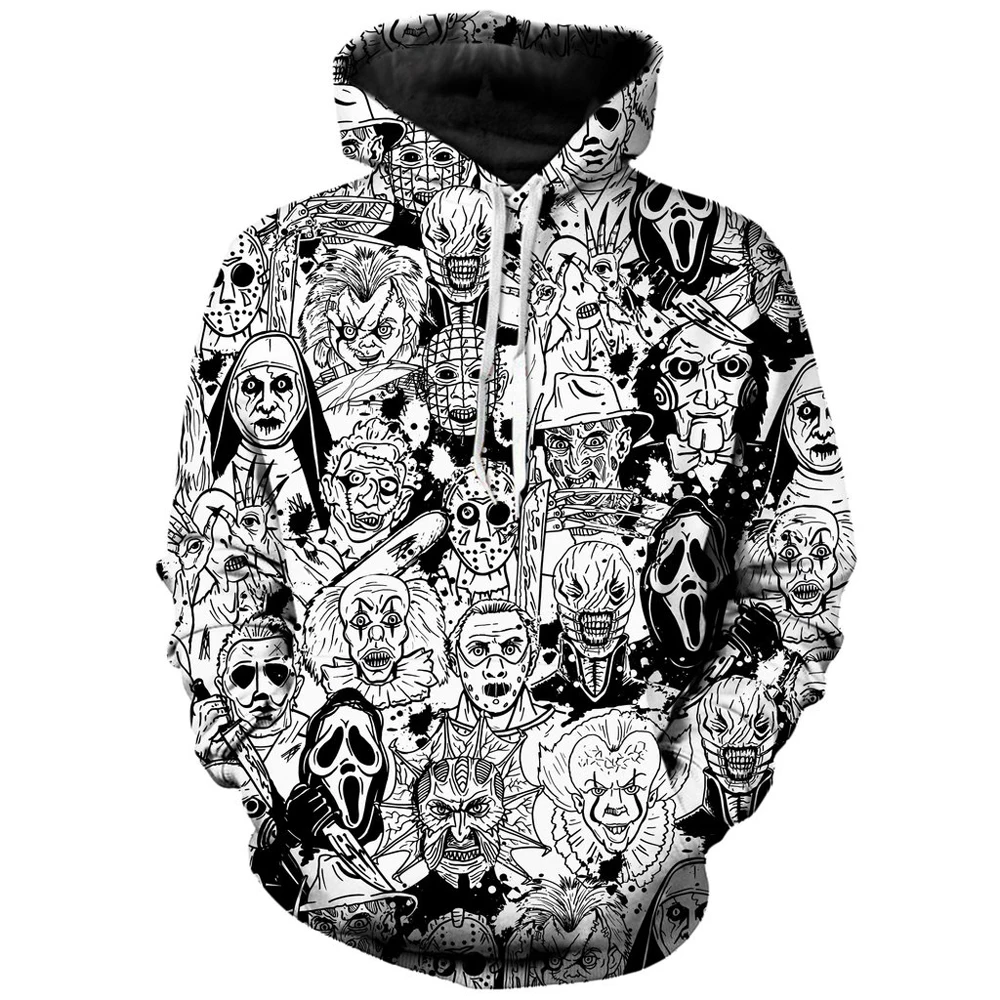 Sudadera con capucha de otoño para hombre con estampado 3D de películas de terror de cómics, chaqueta informal Unisex con cremallera, jersey de Halloween KJ628