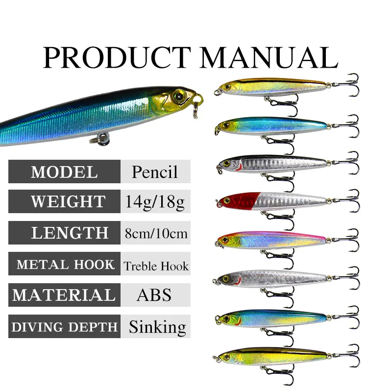 Señuelo de pesca de lápiz que se hunde, peso de 14/18g, aparejos de pesca de lubina, accesorios de pesca, señuelos de agua salada, cebo de arrastre - imagen 5