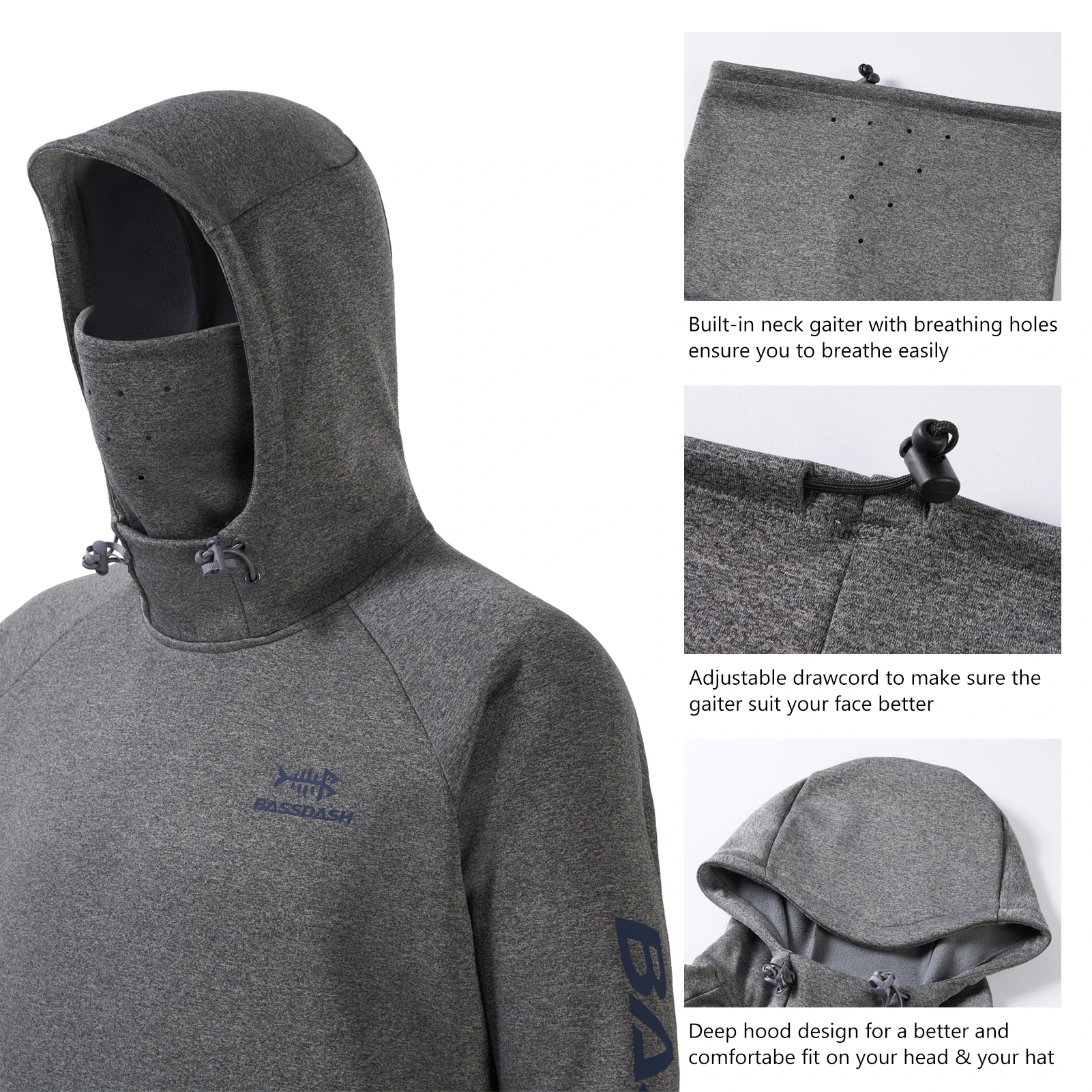 Bassdash-Sudadera con capucha de lana de pesca para hombre, polaina de cuello, resistente al agua, rendimiento, caza, FS18M