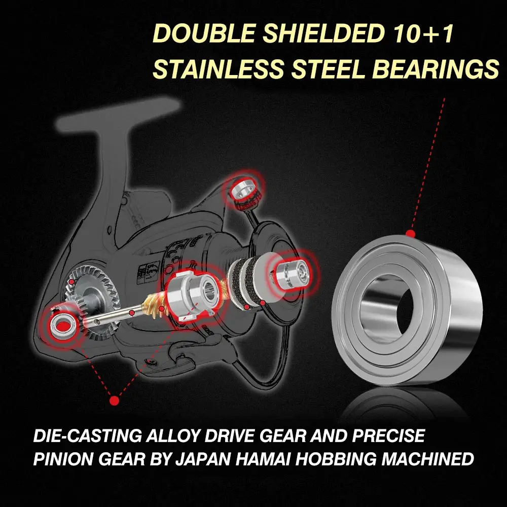 Akataka-carrete giratorio de pesca Eagle, caña de pescar de agua salada, 2000/3000/4000 5,1: 5,5 1:1 10 + 1BB, arrastre máximo de 17,64 libras, 26,46 libras - imagen 5