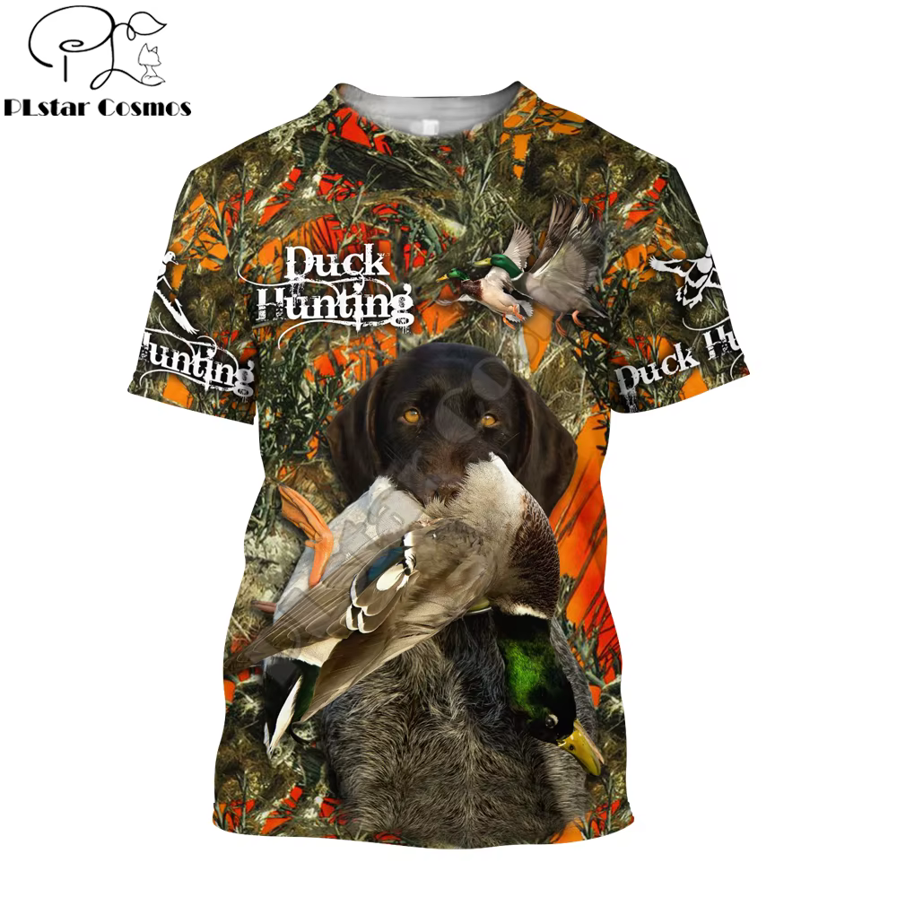 Camiseta Hipster fresca de verano para hombre, camiseta de manga corta con estampado 3D de Animal pato/ciervo/caza, camisetas informales Unisex TX0197