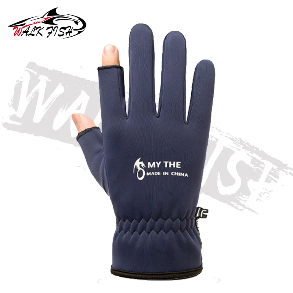 WALK FISH 1 par nuevos guantes de pesca sin dedos para deportes de invierno cálidos medio dedo antideslizantes impermeables guantes de pesca para ciclismo - imagen 4