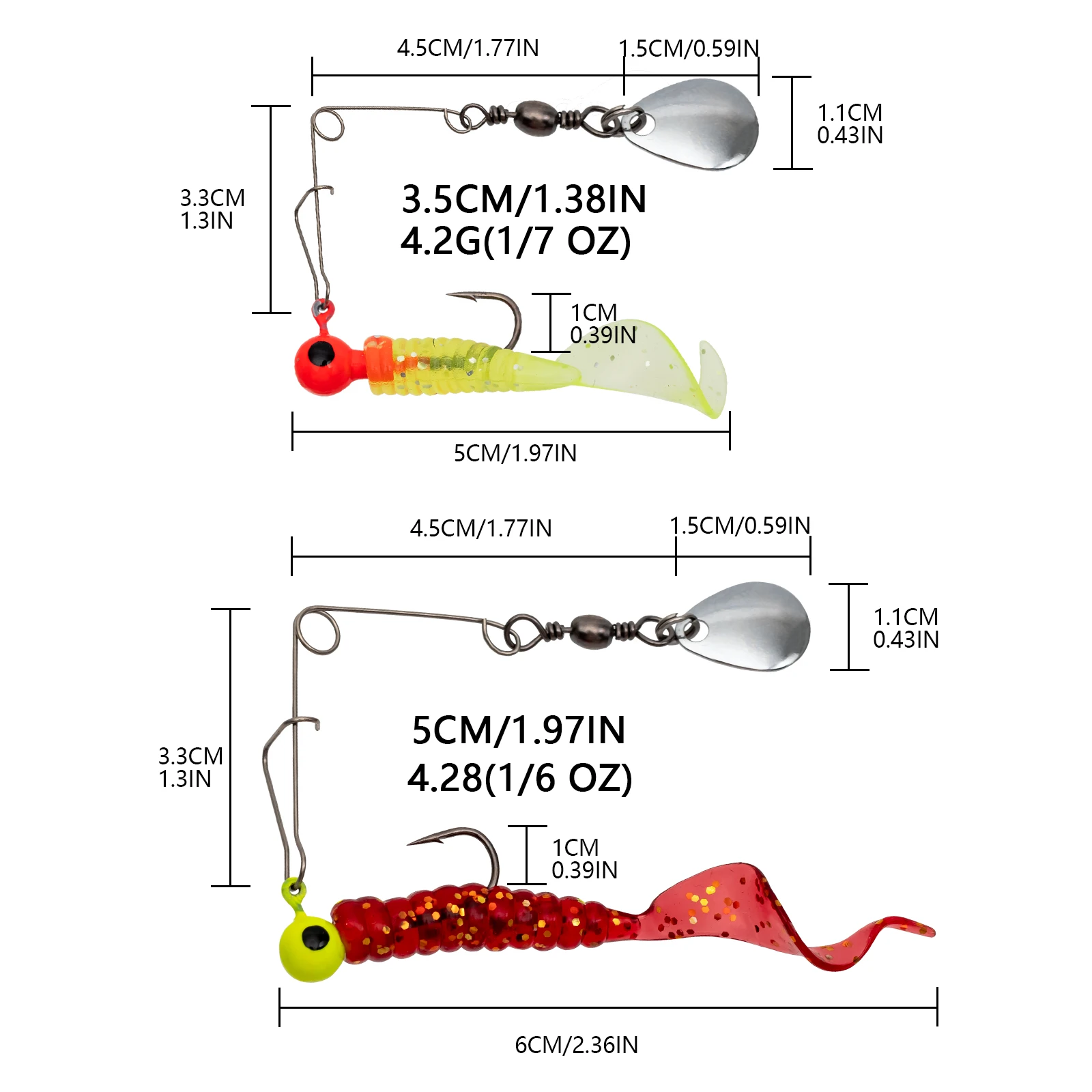 10 Uds 4,28g 4,2g Spinnerbait Jigs Spinner señuelos cuchara de Metal cebo suave de silicona Wobbler cebos artificiales gancho para Lucio - imagen 2