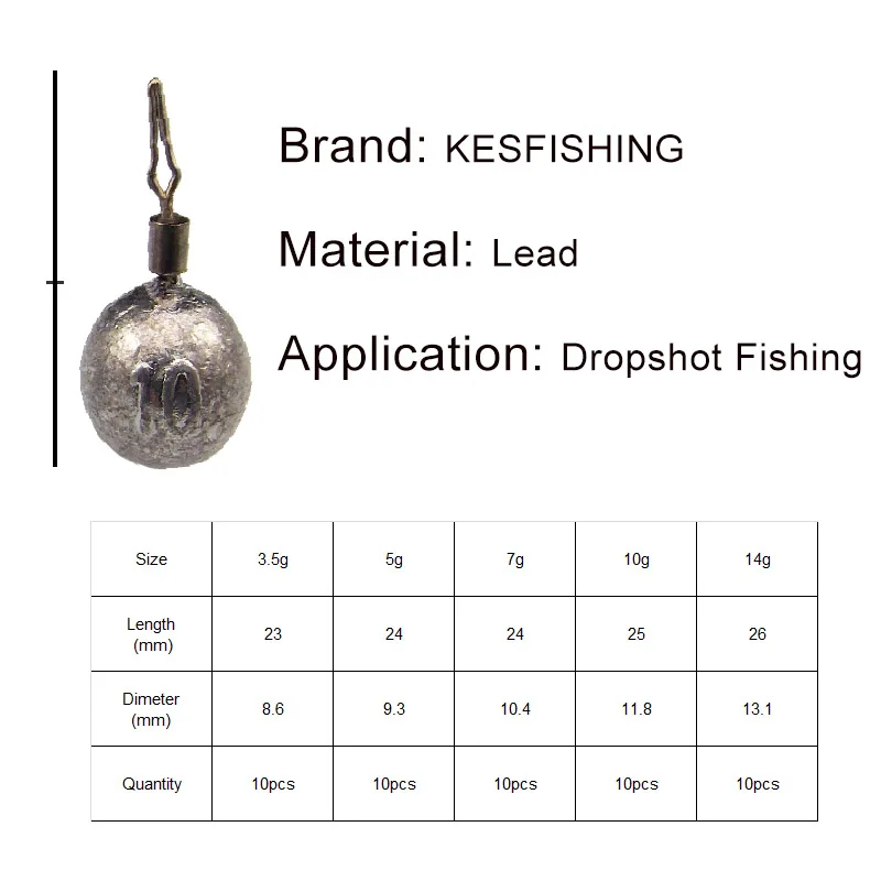 KESFISHING-plomos de peso para Pesca, 10 piezas, accesorios de Pesca - imagen 2
