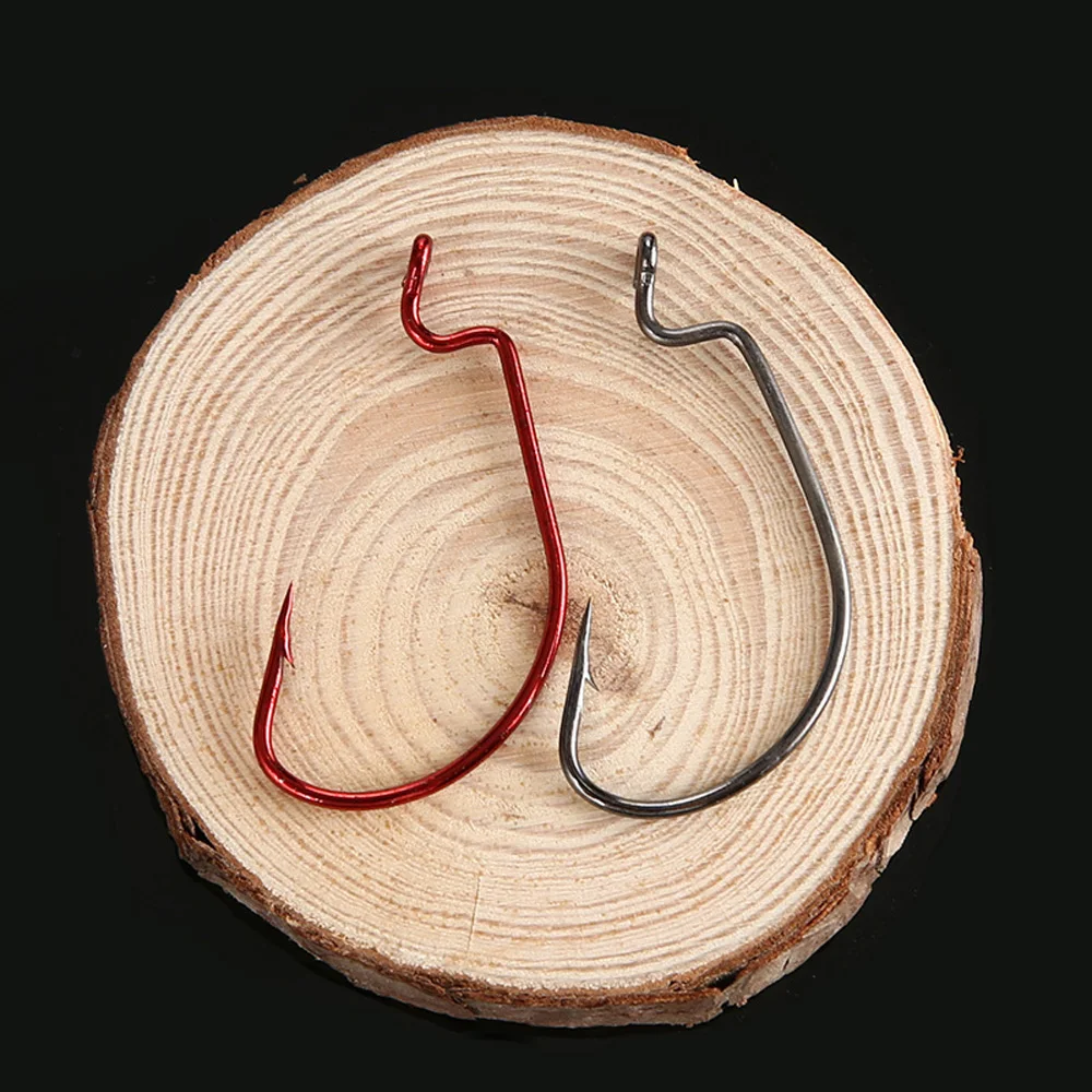 Anzuelos de pesca de alto carbono, juego de anzuelos de manivela de acero duro, atado de moscas, juego de anzuelos individuales para señuelo de pescado blando, Crankbait rojo, 50 unids/caja - imagen 3