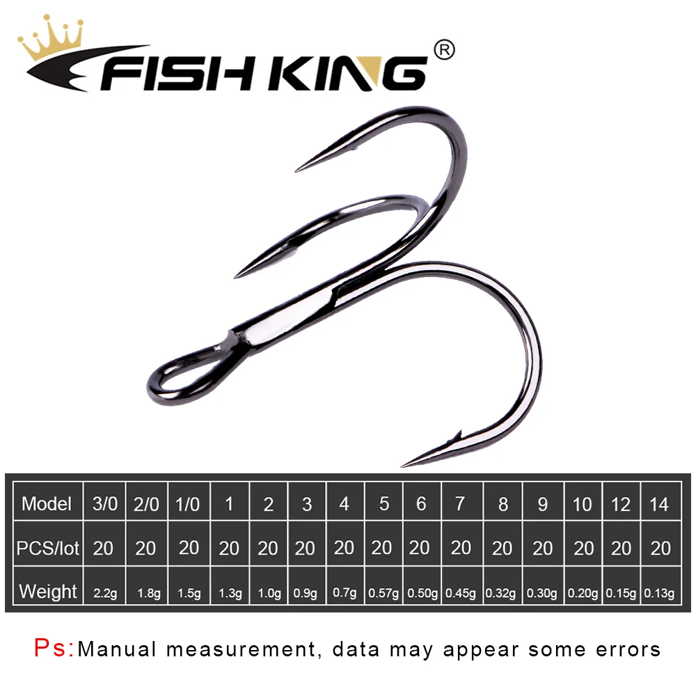 FISH KING 20 unids/pack anzuelo de pesca de acero rico en carbono níquel negro anzuelos redondos Triple súper afilados para lubina - imagen 2