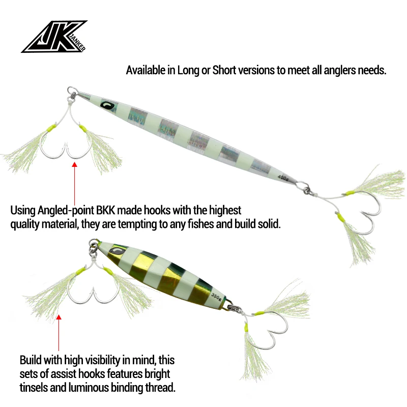 Anzuelo de asistencia JK SJB 1/0,2/0,3/0,4/0,5/0 anzuelo de Jigging lento para plantillas de Metal: 30g ~ 400g anzuelos de mar luminosos 8064 anzuelos de pesca - imagen 3