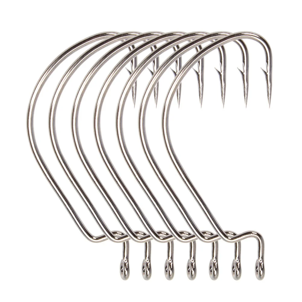 100 unids/lote anzuelo de pesca de acero al carbono anzuelo compensado de manivela ancha 4 # -5/0 para señuelo suave, aparejos de pesca de carpa con púas, anzuelo de gusano - imagen 2