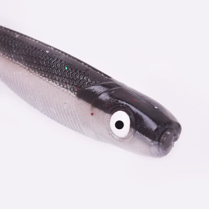 Señuelo de Pesca suave con ojos 3D, cebo de silicona, gusanos artificiales, cebos de goma, Lucio, pececillo, Wobblers, Swimbaits, aparejos de Pesca, 10 Uds./lote