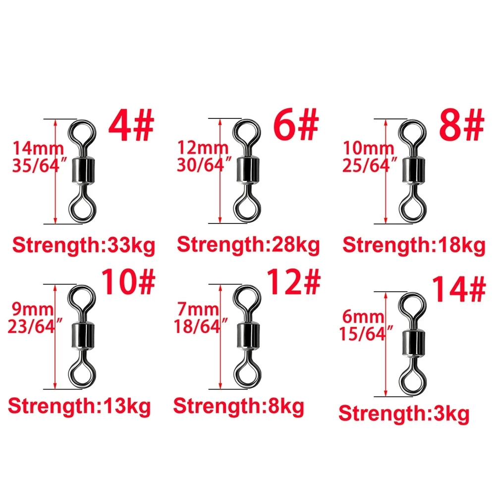 120 uds/1 caja de 6 tamaños de pesca giratoria, conector sólido, rodamiento de bolas, giratorios de pesca a presión, caja de aparejos de pesca con cuentas de acero inoxidable - imagen 2