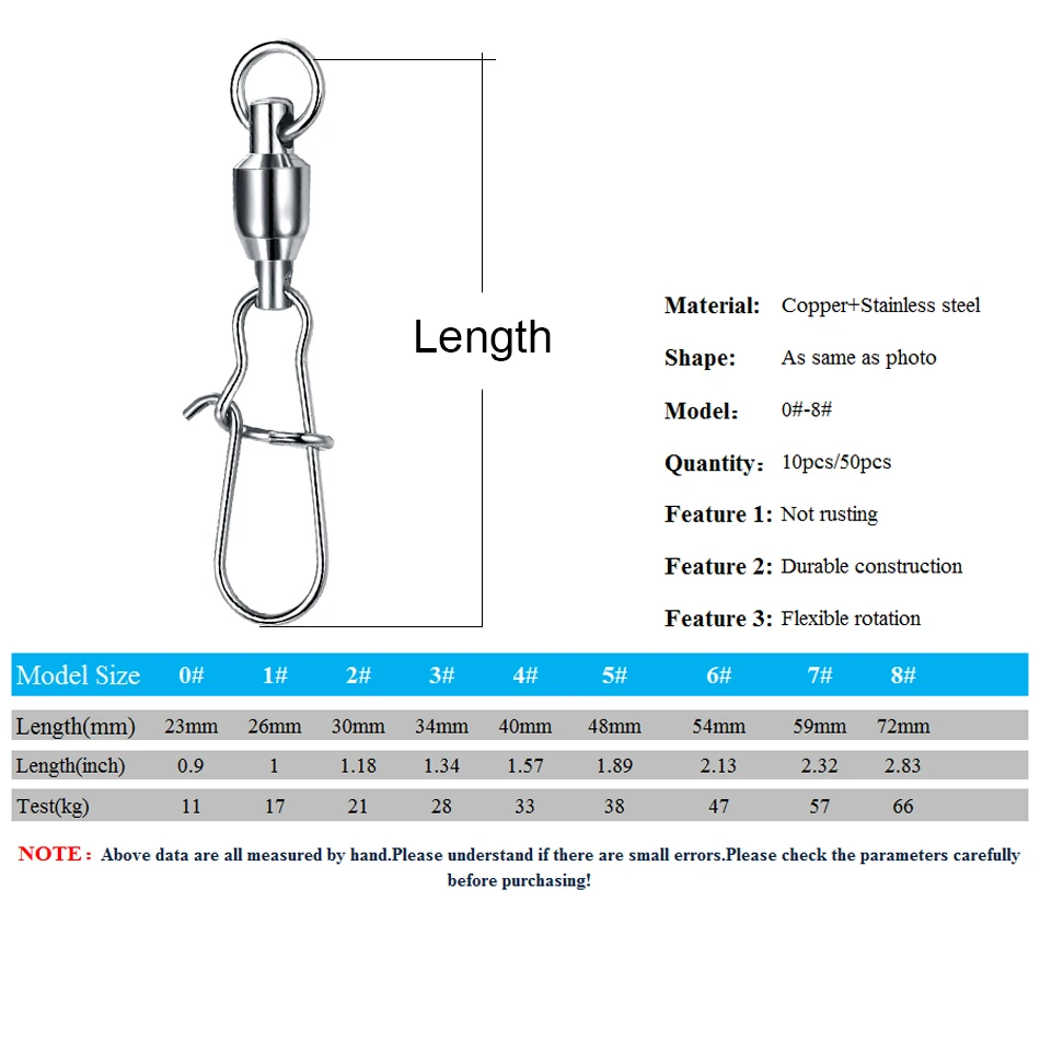 Conector giratorio de pesca de acero inoxidable, 10 unids/lote, interbloqueo, rodamiento enganchado, anzuelo, señuelo, accesorios de aparejos - imagen 3