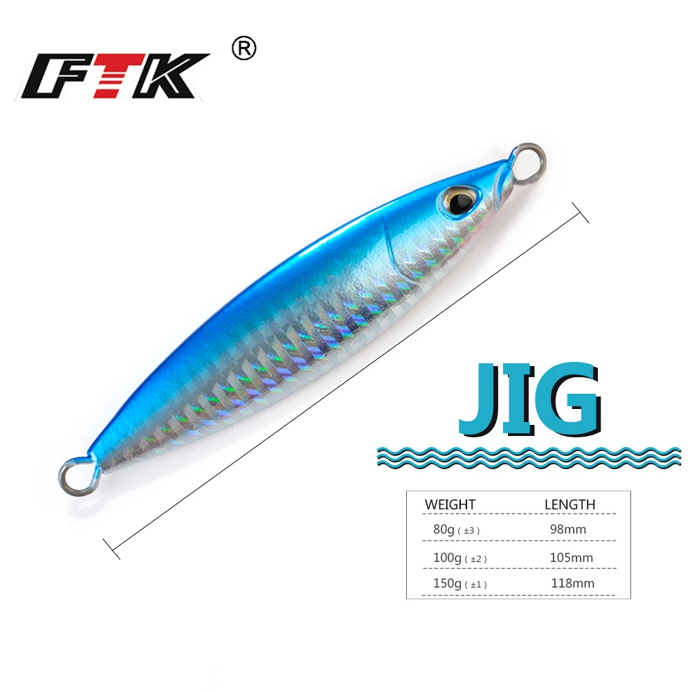 FTK 80g 100g 150g Señuelos de plantilla de metal Señuelos de pesca de aguas profundas Ojos 3D Jigging lento Cebo artificial duro - imagen 3