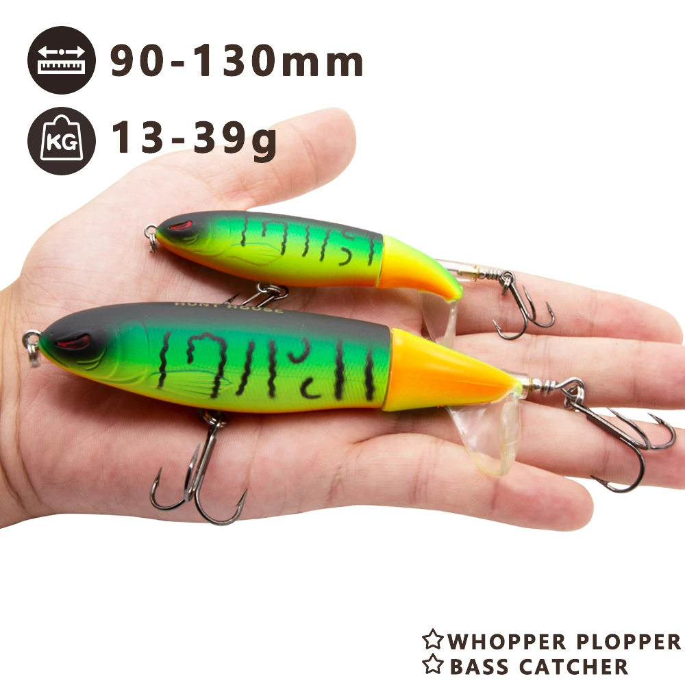 Hunthouse Whopper Popper-señuelo de pesca con lápiz duro flotante con cola suave giratoria única, cebo Artificial de 9cm y 13cm para lubina - imagen 2