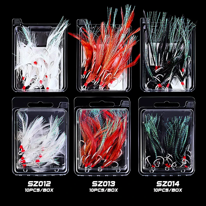 PROBEROS 20 pzas/lote anzuelos de pesca de plumas 2 # -4 # -6 # -8 # -10 #   Anzuelos triples de acero rico en carbono con aparejos de pesca de anzuelos de plumas - imagen 2