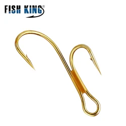 FISH KING 20 piezas anzuelo de pesca doble anzuelo de púas dorado de acero rico en carbono 1 #   2 #   4 #   6 #   8 #   Anzuelos Zander anillados para perca de trucha y luccio