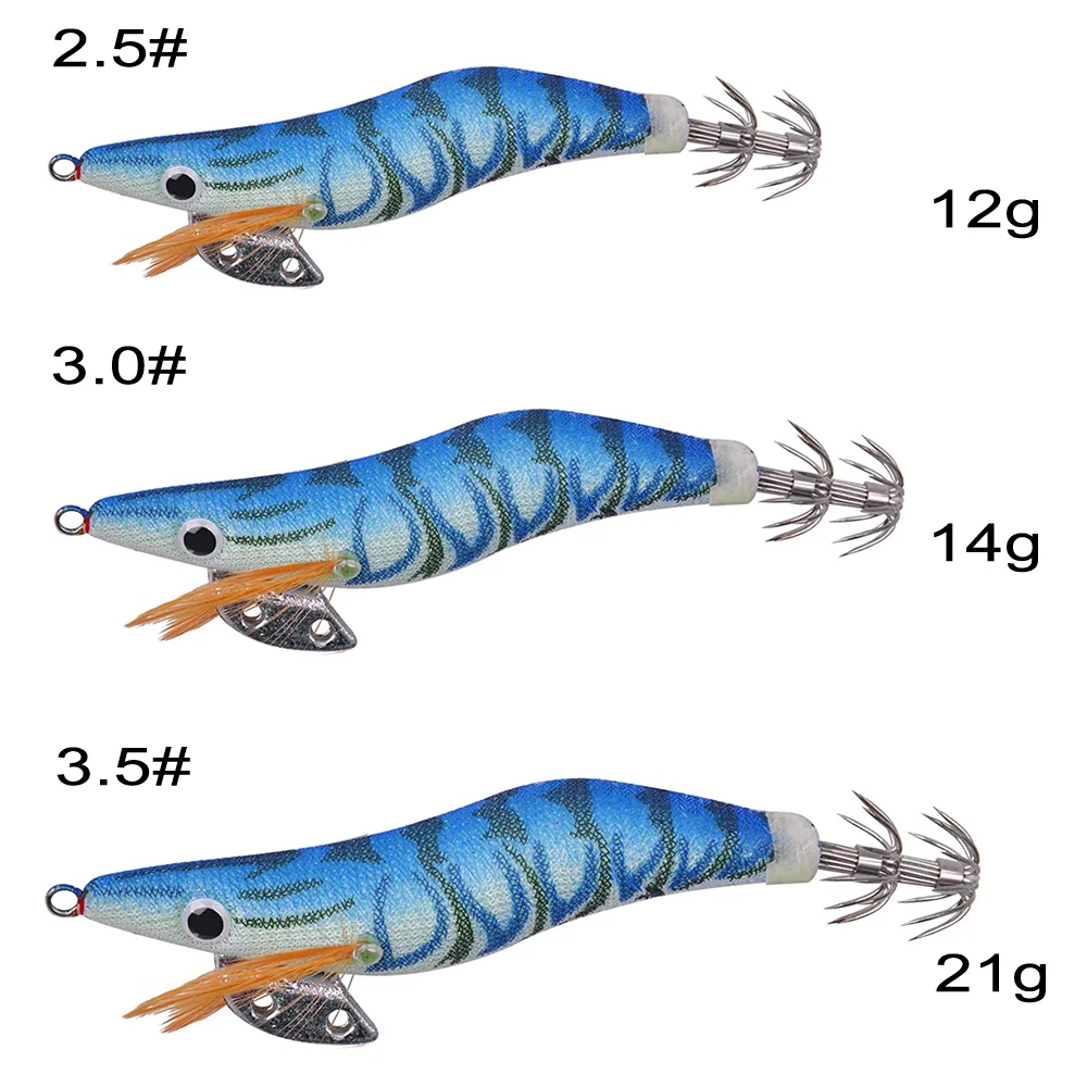 Señuelos luminosos de madera para camarones, anzuelos de plomo, plantilla de calamar, cebo de pesca, ojos 3D, calamar, pulpo, sepia, camarón, 15 unidades - imagen 4