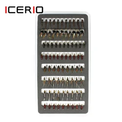 ICERIO-anzuelo de pesca de trucha, 80 unids/set/juego, moscas secas, Nymph, Scud, anzuelo de atado