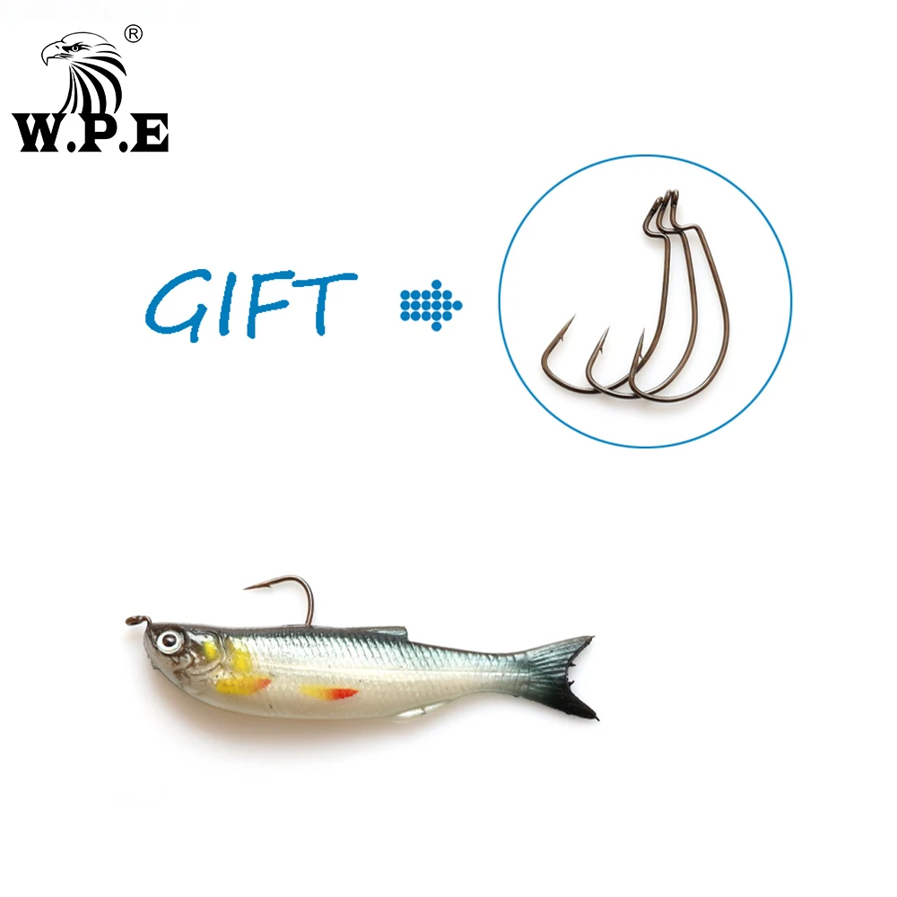 W.P.E-señuelo de pesca suave, cebo de silicona con ojos 3D, cabeza Jig, 90mm, 6 unids/lote por paquete - imagen 2