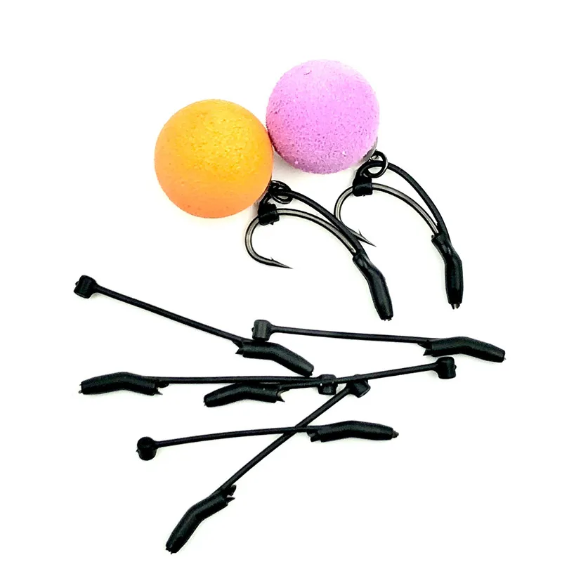 10 Uds. Accesorios de manga de gancho para Pesca de carpa, alineadores de línea negros D Rig Kickers para aparejos de pelo, aparejos de Pesca