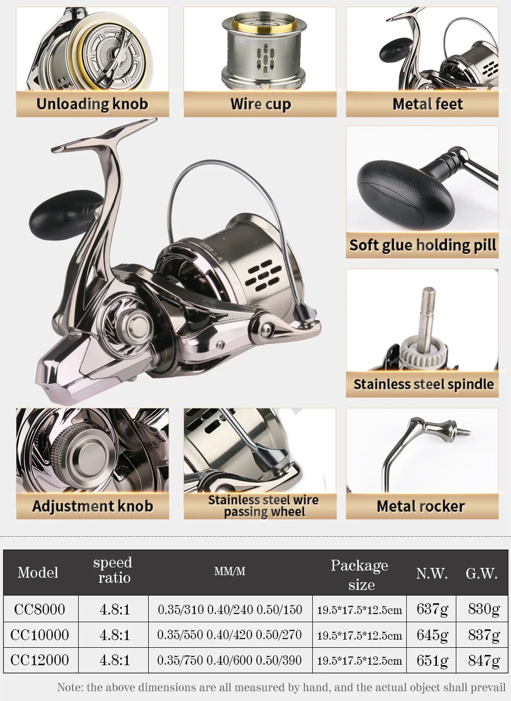 CC8000/10000/12000 carrete de pesca de tiro largo, rueda giratoria de acero inoxidable, a prueba de agua de mar, accesorios de pesca - imagen 5