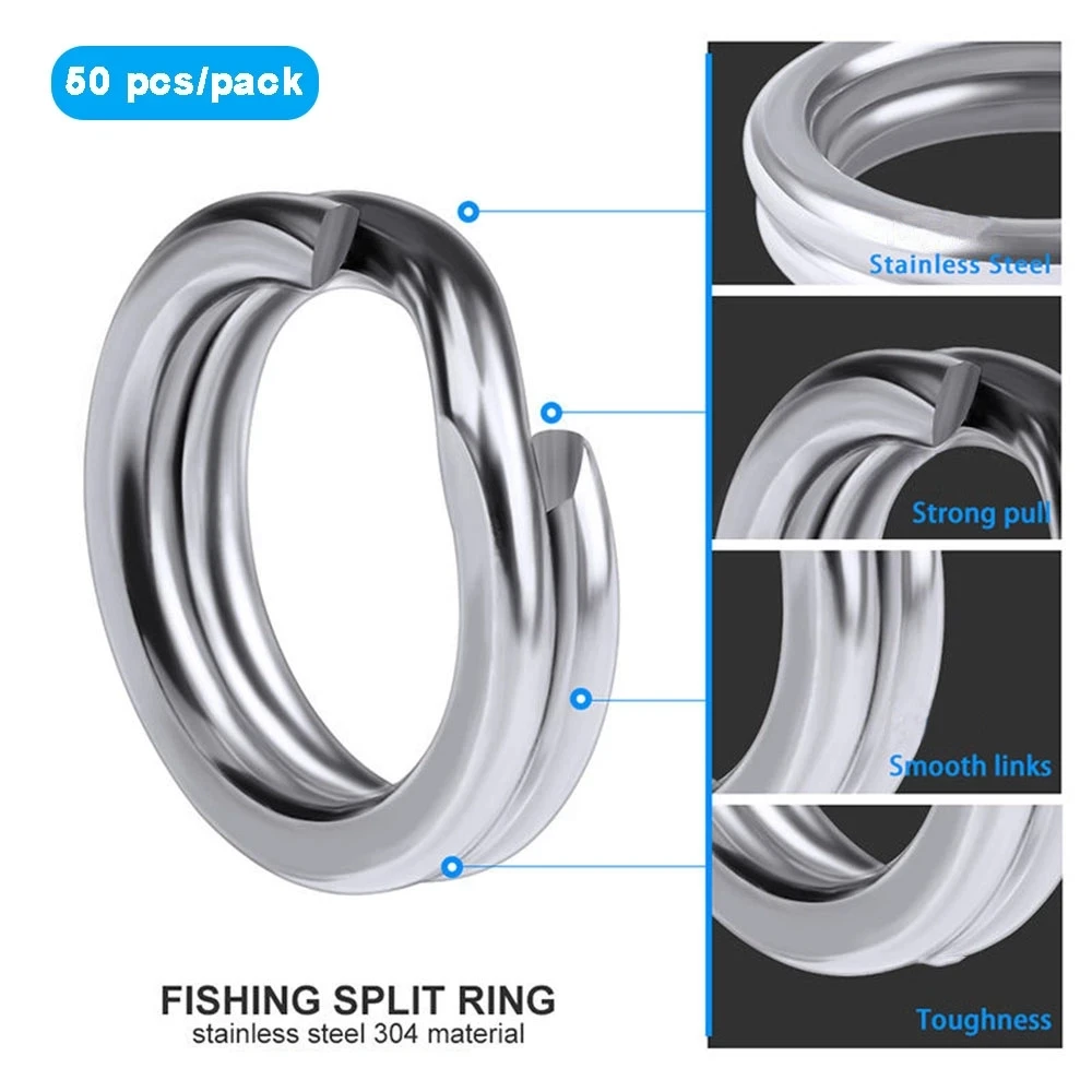 Anillos de pesca divididos de acero inoxidable, accesorios de pesca de alta calidad, anillo sólido reforzado, señuelo, 50 unidades - imagen 3