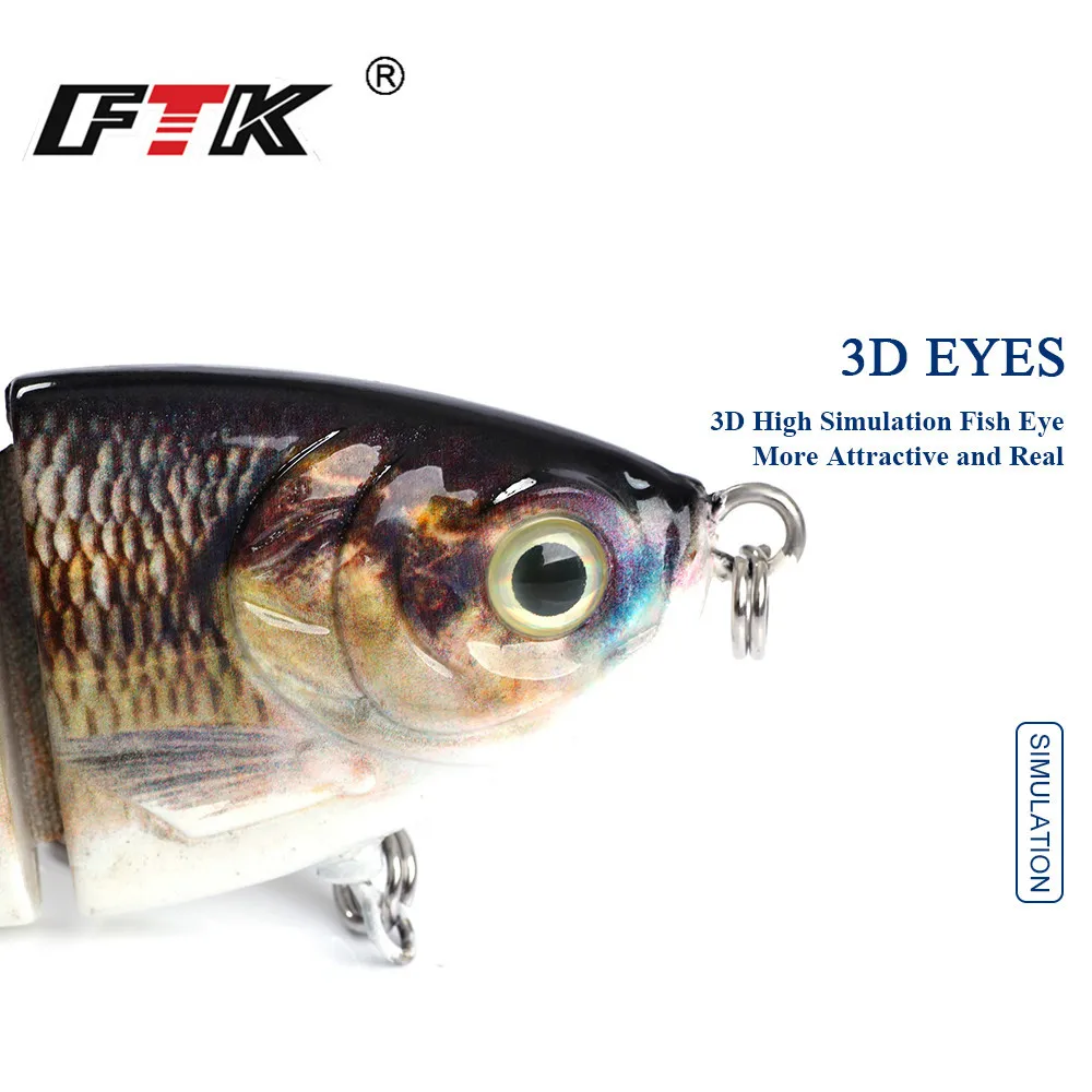 FTK-señuelo de pesca de pececillo multiarticulado, 44g, 12,8 cm, ojos 3D, 6 segmentos, cebo duro que se hunde, con anzuelo triple, Wobblers de lubina - imagen 4