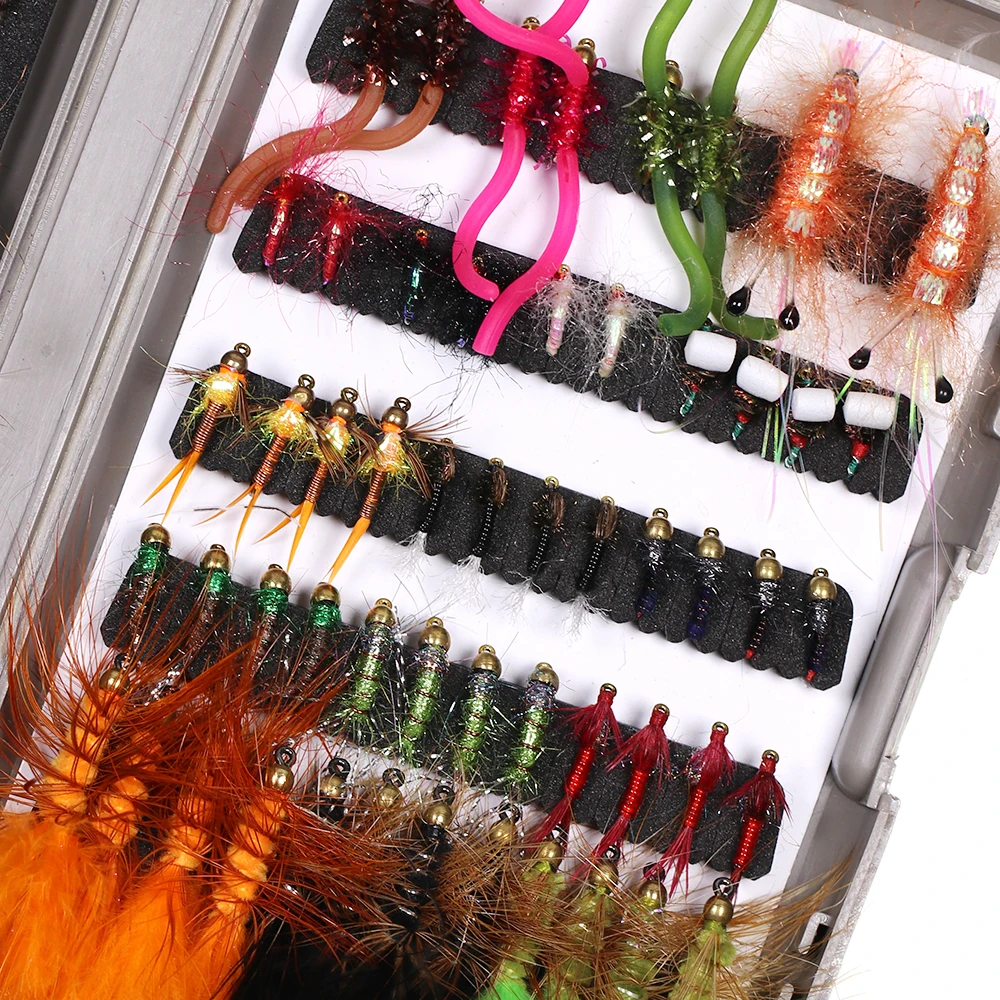 Wifreo-Juego de Señuelos de Pesca, caja de moscas e insectos para trucha, ninfas, gusano, Squirmy, larvas, 126 unidades - imagen 5