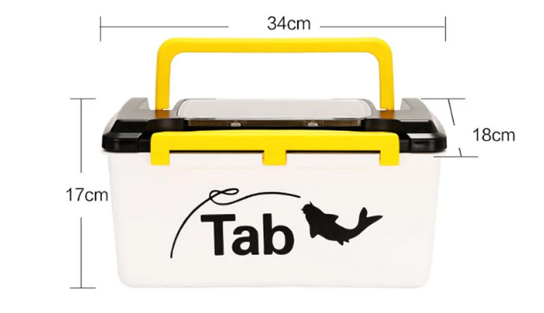 Esta caja de aparejos portátil que mide 34 cm x 18 cm x 17 cm, es perfecto para los pescadores sobre la marcha