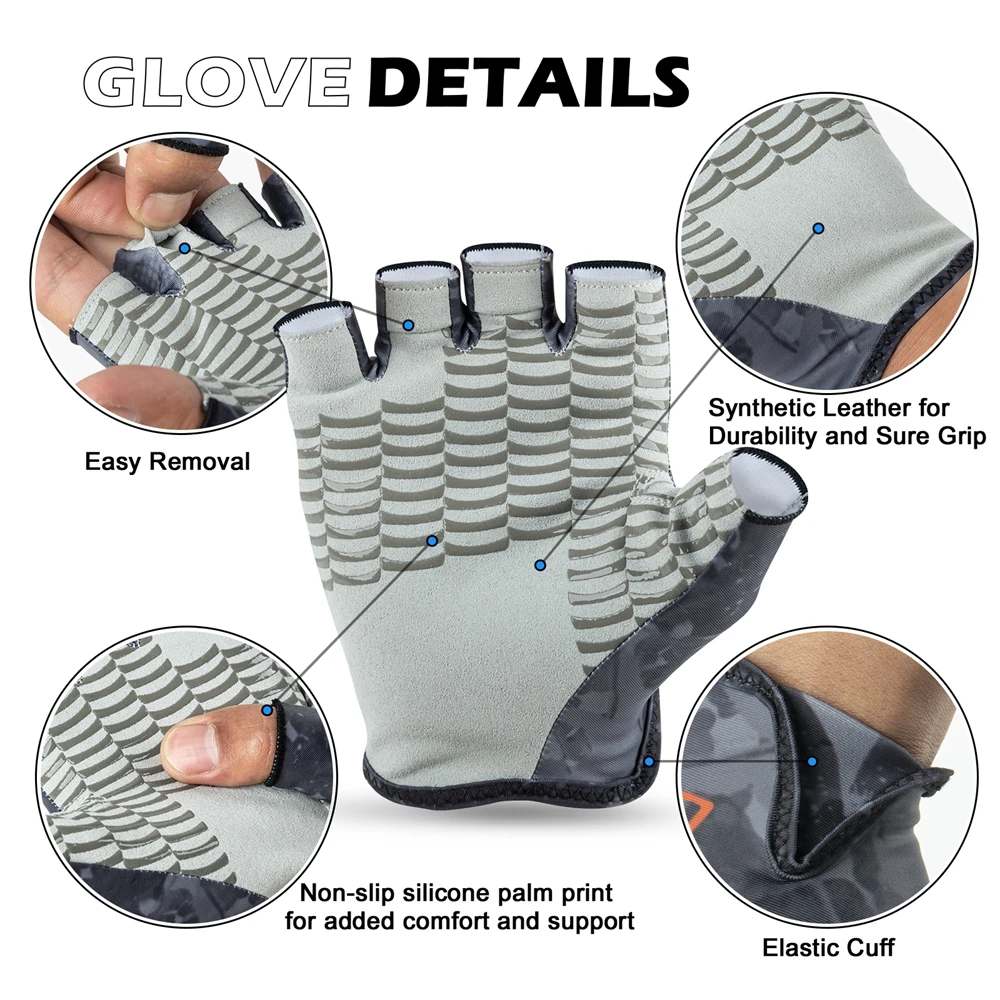 Goture-guantes de pesca UPF50 +, transpirables, sin dedos, con silicona antideslizante, al aire libre para senderismo, ciclismo, kayak, Verano - imagen 2