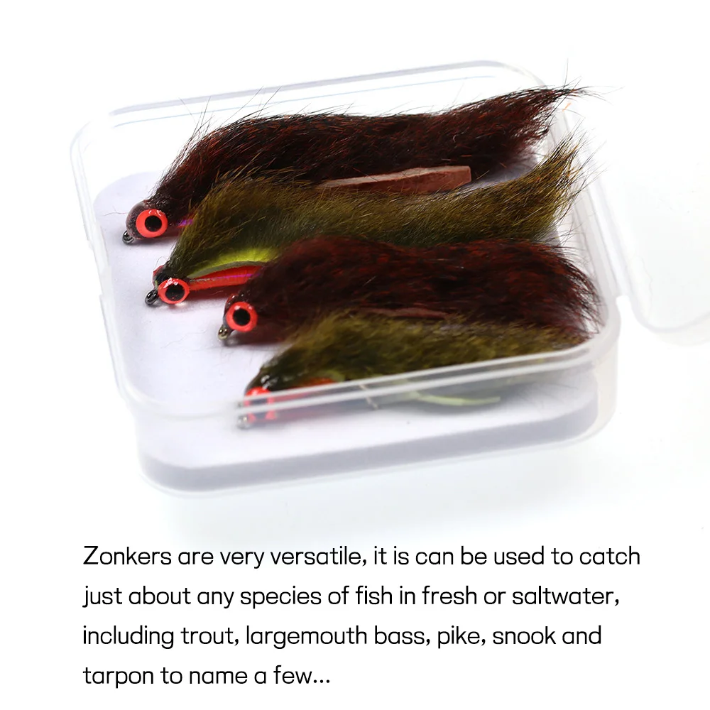 Elllv-señuelo de pesca de Lucio, cebo de tira de ardilla, Zonker Streamer Fly Sea BassTrout, Oliver & Red Brown, #6 #8, 4 piezas - imagen 4