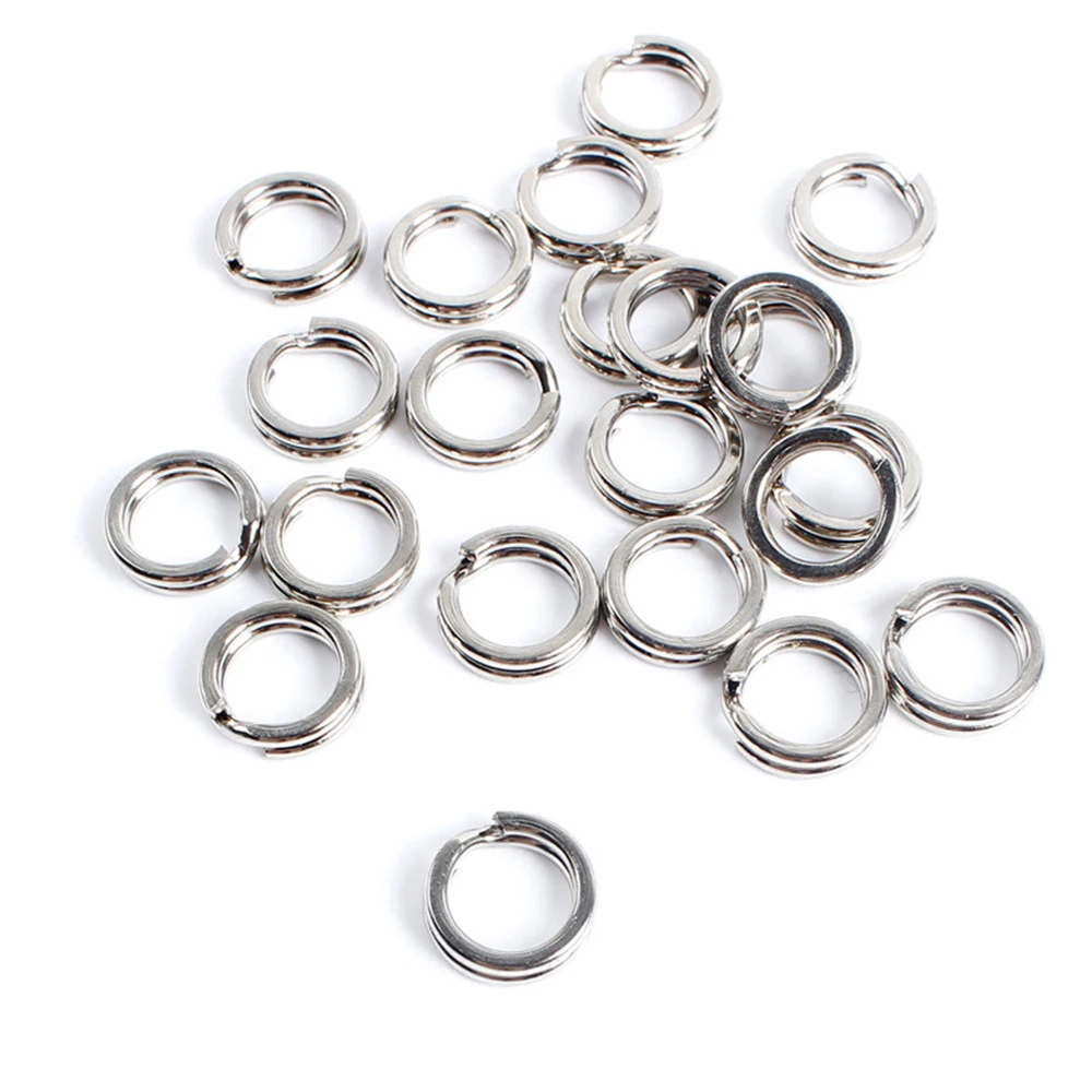 50 Uds conector de acero inoxidable anillos divididos de pesca giratorio doble círculo redondo señuelo a presión accesorios de pesca de carpa abiertos 5mm-10mm - imagen 2