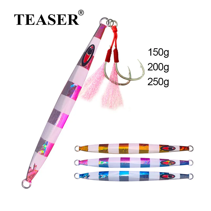 TEASER-señuelo luminoso de hundimiento rápido para Pesca Jigging, anzuelos de doble asistencia, para agua salada, J62, 150g, 200g, 250g - imagen 2