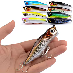 Señuelos de Pesca Popper de agua superior, cebo Artificial de colores mezclados, aparejos de Pesca Wobbler de plástico, venta al por mayor, 1 unidad