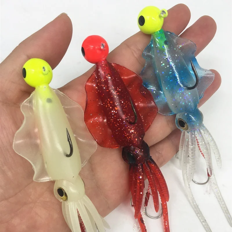 FLYSAND-falda de calamar de pulpo luminoso, cebo Wobbler de pesca marina, plantilla de calamar, señuelo de atún, anzuelo de cabeza de 130mm, señuelo suave de pesca - imagen 2