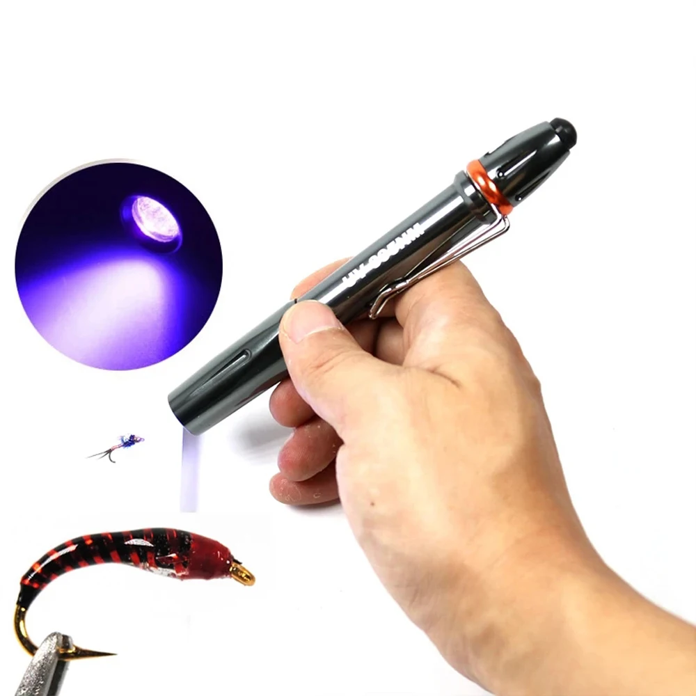 Luz ultravioleta de curado con pegamento UV en forma de bolígrafo negro, linterna de pesca con mosca, ninfa, zumbador, lámpara de curado de cabeza, 14cm/40g, 5W, 1pc - imagen 4