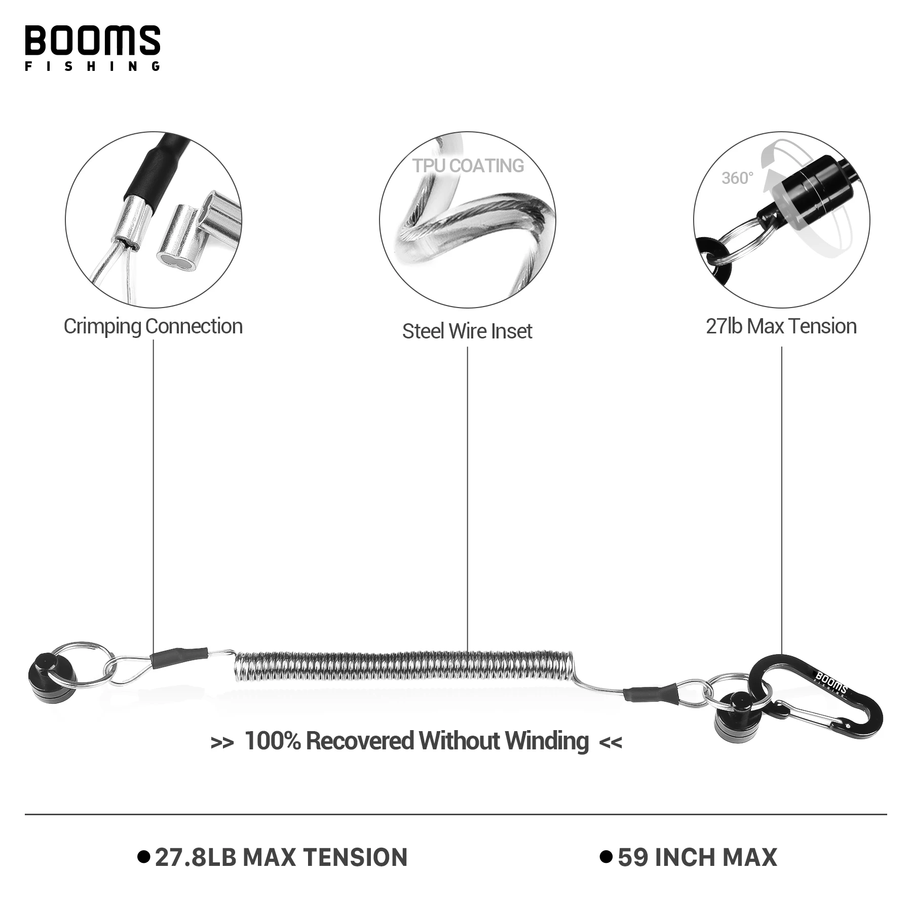 Booms Fishing MN2 Clip de liberación magnética 3,5 kg con mosquetón de aluminio con cordón de bobina de pesca - imagen 5