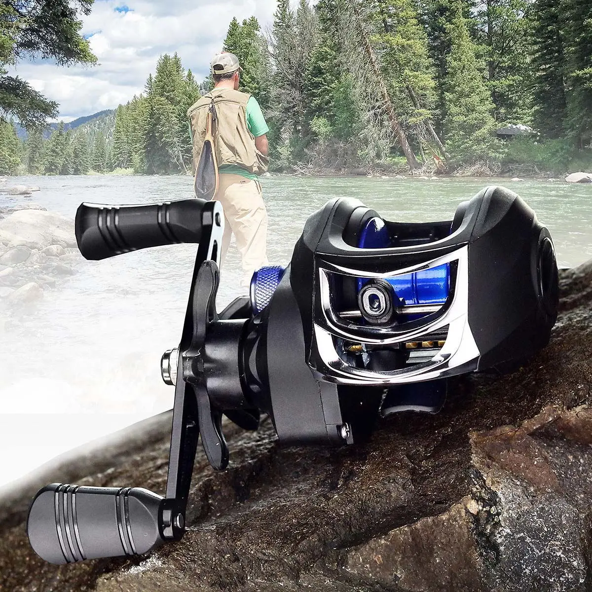 Carrete de pesca de Metal y alta resistencia, arrastre máximo de 8KG, rueda de alta velocidad 7,2: 1, carrete de plástico para carpa de agua salada, Serie Ak 200 - imagen 3