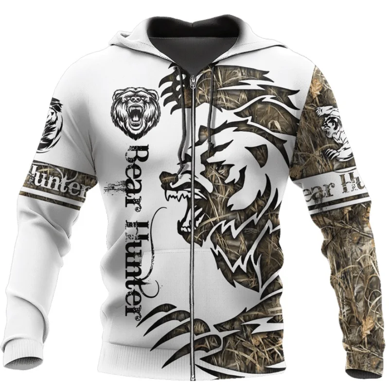Sudaderas con capucha con estampado 3D de tatuaje de caza de oso para hombre/mujer, Sudadera con capucha de moda Harajuku, Sudadera informal de otoño, sudadera para hombre DLL92 - imagen 3