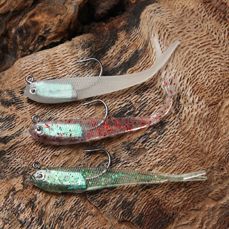5 unidades de cebo blando de 75Mm con anzuelo, anzuelo de pez Wobbler, cebo de silicona Artificial con plomo, accesorios de pesca - imagen 3