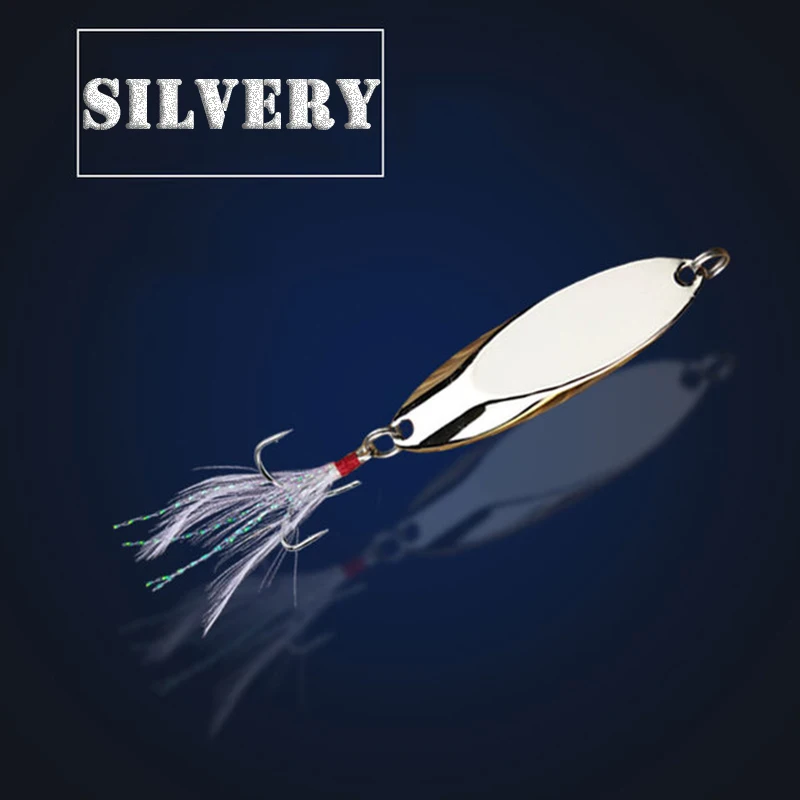 Señuelo de cuchara de Metal de 2,5g-35g, anzuelo triple afilado, cebos duros de plumas, cebo Artificial de lentejuelas, aparejos de pesca giratorios de agua dulce, 1 ud. - imagen 5