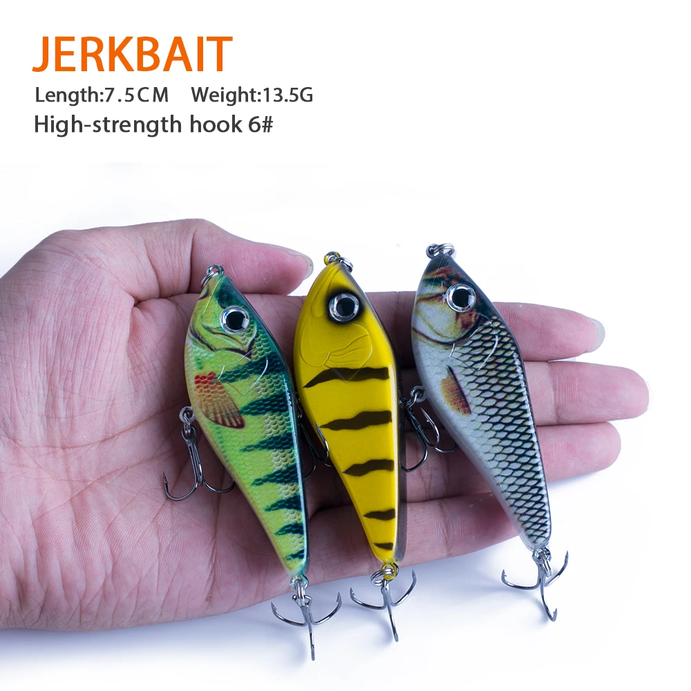 Hanlin 80mm/15,5g hundimiento lento Glide Jerkbait Wobblers señuelo de Pesca almizclado Lucio señuelos para lubina Lucio Pesca cebo duro aparejos - imagen 3