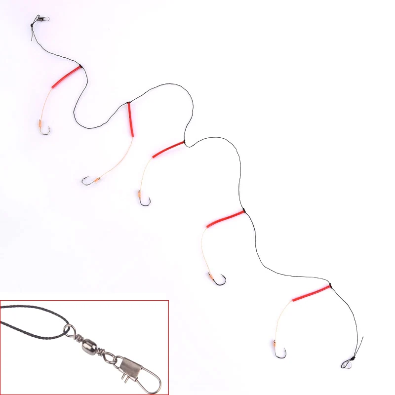 Gancho de cuerda de acero rico en carbono, 10 Uds., con 5 anzuelos pequeños, anzuelos giratorios, aparejos de acero inoxidable, Astring de anzuelos, Ksbing inferior - imagen 4