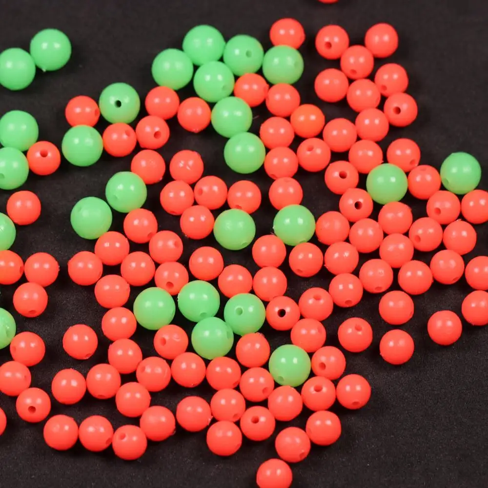 Lunou-Cuentas redondas de goma suave para pesca, abalorios brillantes de fregadero para anzuelos, aparejos de Señuelos de Pesca, color rojo y verde, 1000/3000 Uds. - imagen 5