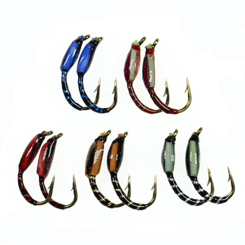 Zumbador de epoxi de varios colores, con mosca de señuelo de pesca de trucha Nymph, cebo de insectos rojo, naranja, azul, negro, UV, Hegene, n. ° 12, 50 Uds.